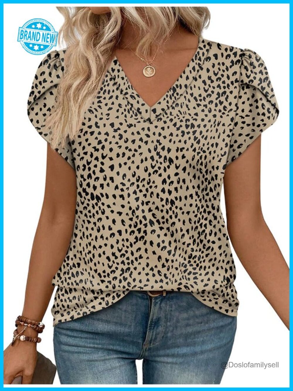 Womens Petal Sleeve V-Neck Blouse Dressy Casual Work Top